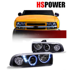 Black Drl Halo LED Projector Headlights K2 For 1998-2004 Chevy